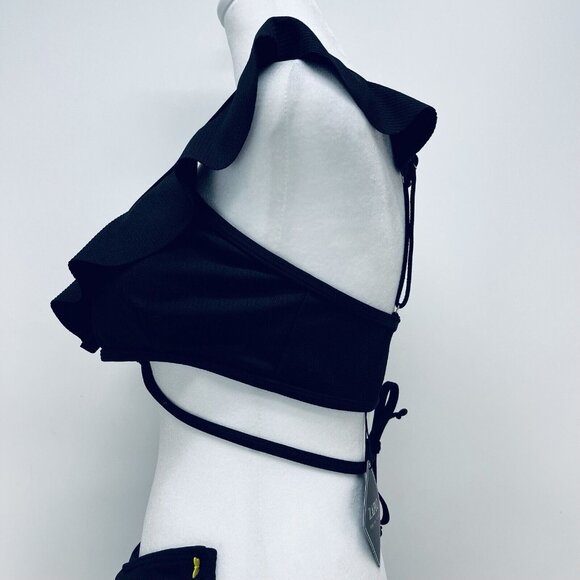 Zaful Bikini Size S Women’s Ruffle Swinsuit High Waist Side Tie Two Pieces Black - Picture 5 of 13